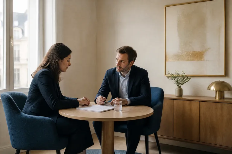 Espace de réunion du cabinet Emet Expertise, ambiance feutrée et professionnelle