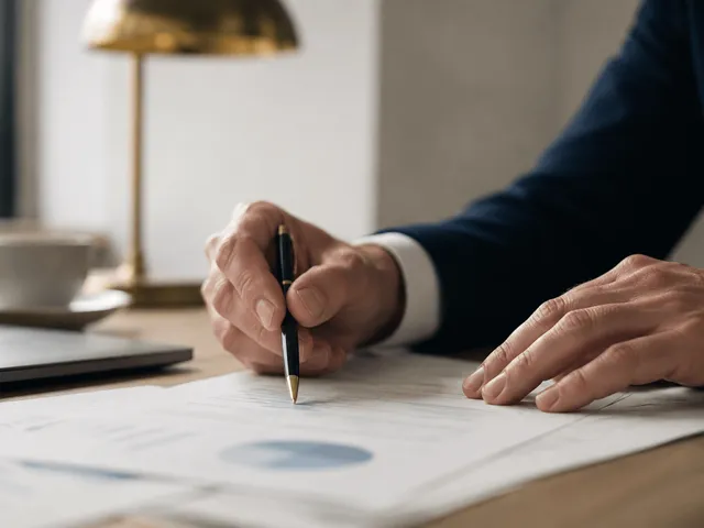 Dossier, stylo et balance, illustrant la gestion fiscale et la conformité