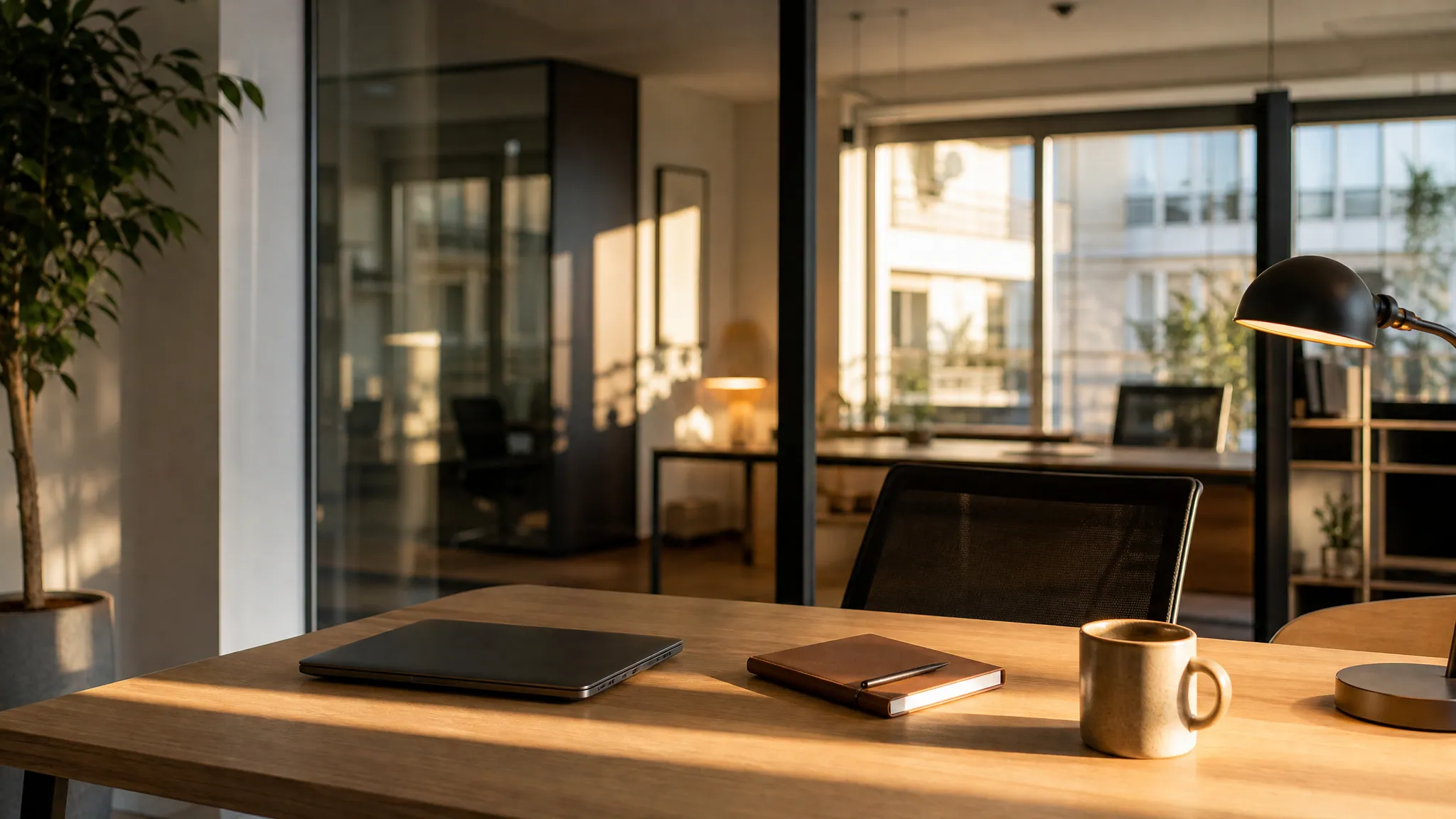Le bureau lumineux du cabinet à Sarcelles, en fin de journée